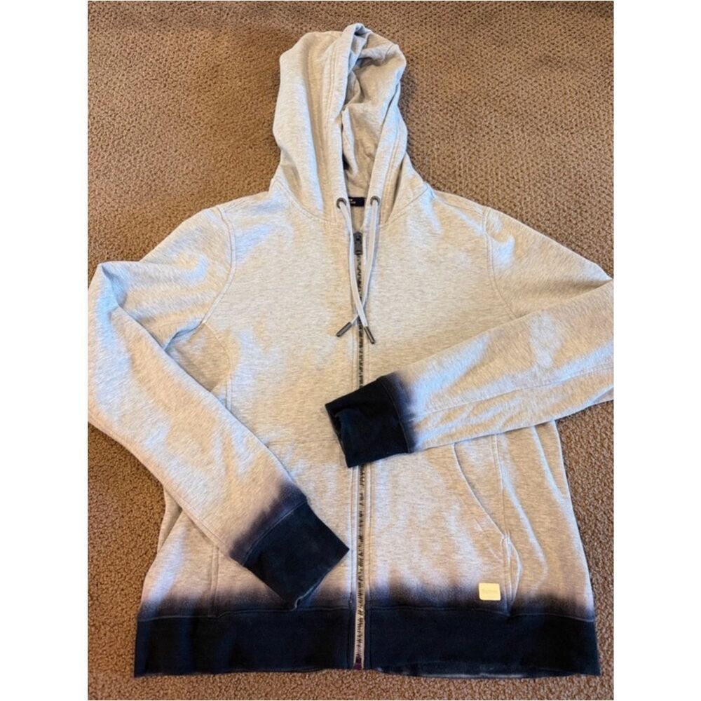 Butter Supersoft Gray Zip Up Hoodie Navy Ombre Trim Size M Soft Lounge